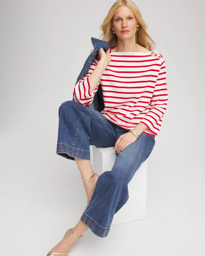 Chico's Women | Bateau Neck Stripe Top LOVE LETTER RED