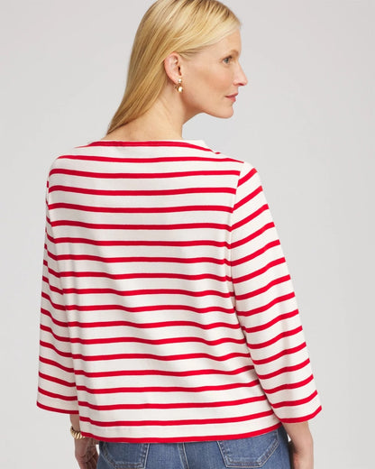 Chico's Women | Bateau Neck Stripe Top LOVE LETTER RED