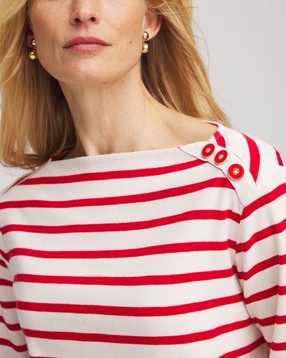 Chico's Women | Bateau Neck Stripe Top LOVE LETTER RED