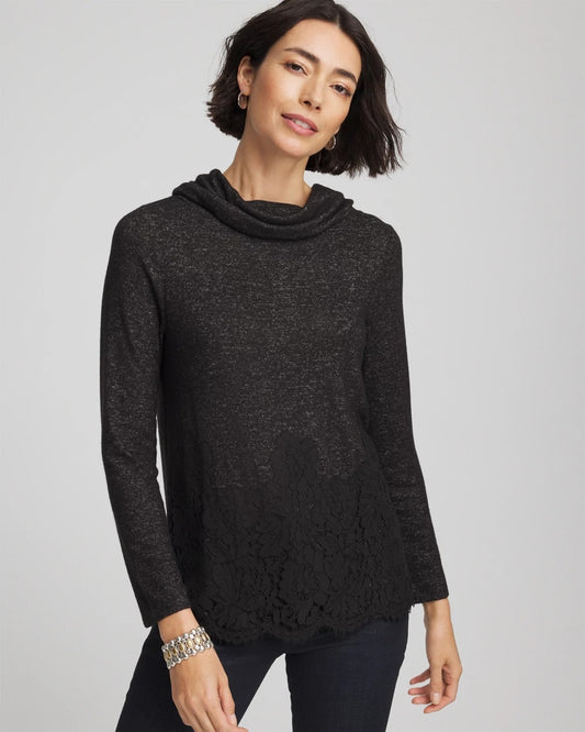 Chico's Women | Lace Hem Cowlneck Top BLACK