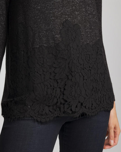 Chico's Women | Lace Hem Cowlneck Top BLACK