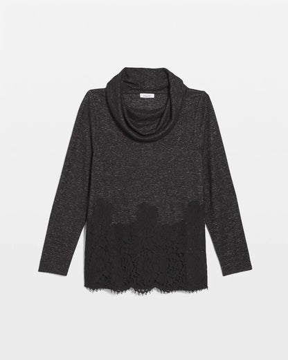 Chico's Women | Lace Hem Cowlneck Top BLACK
