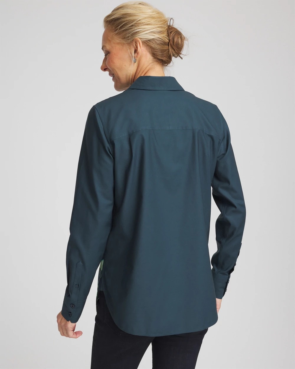 Chico's Women | No Iron™ Glacial Flora Sateen Shirt TEAL SHADOW