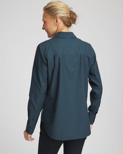 Chico's Women | No Iron™ Glacial Flora Sateen Shirt TEAL SHADOW