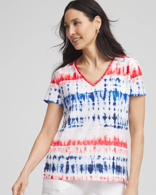 Chico's Women | Zenergy® Americana Tie-dye V-Neck Tee RED GLOW