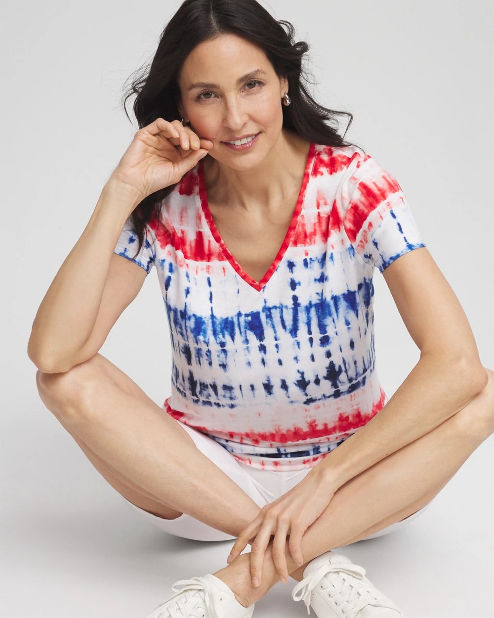 Chico's Women | Zenergy® Americana Tie-dye V-Neck Tee RED GLOW