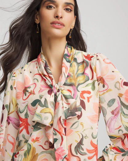 Chico's Women | Floral Jacquard Tie-Front Blouse CASHEW