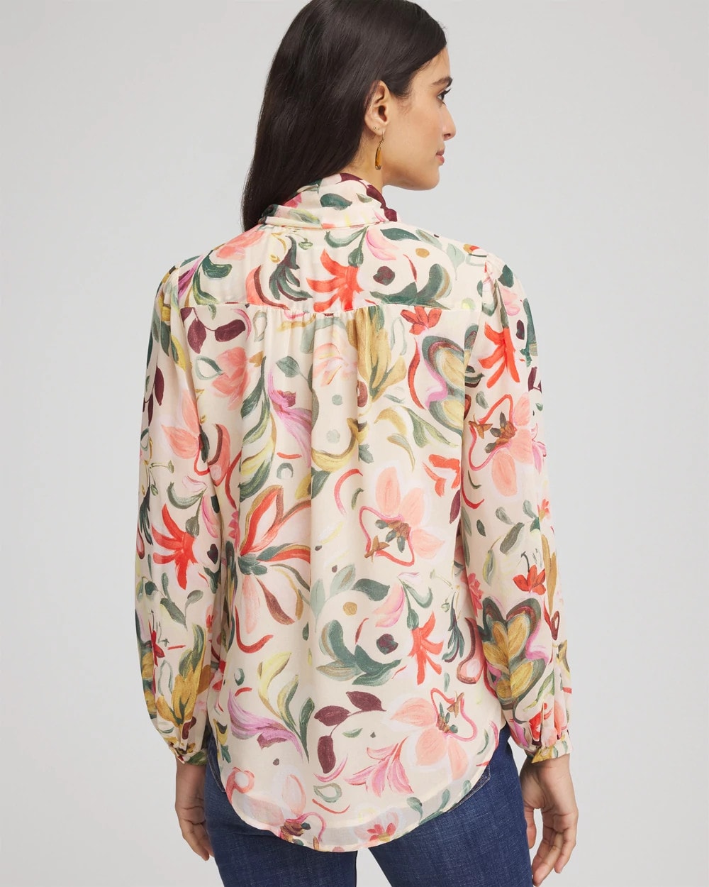 Chico's Women | Floral Jacquard Tie-Front Blouse CASHEW