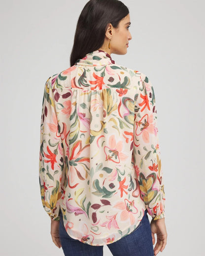Chico's Women | Floral Jacquard Tie-Front Blouse CASHEW