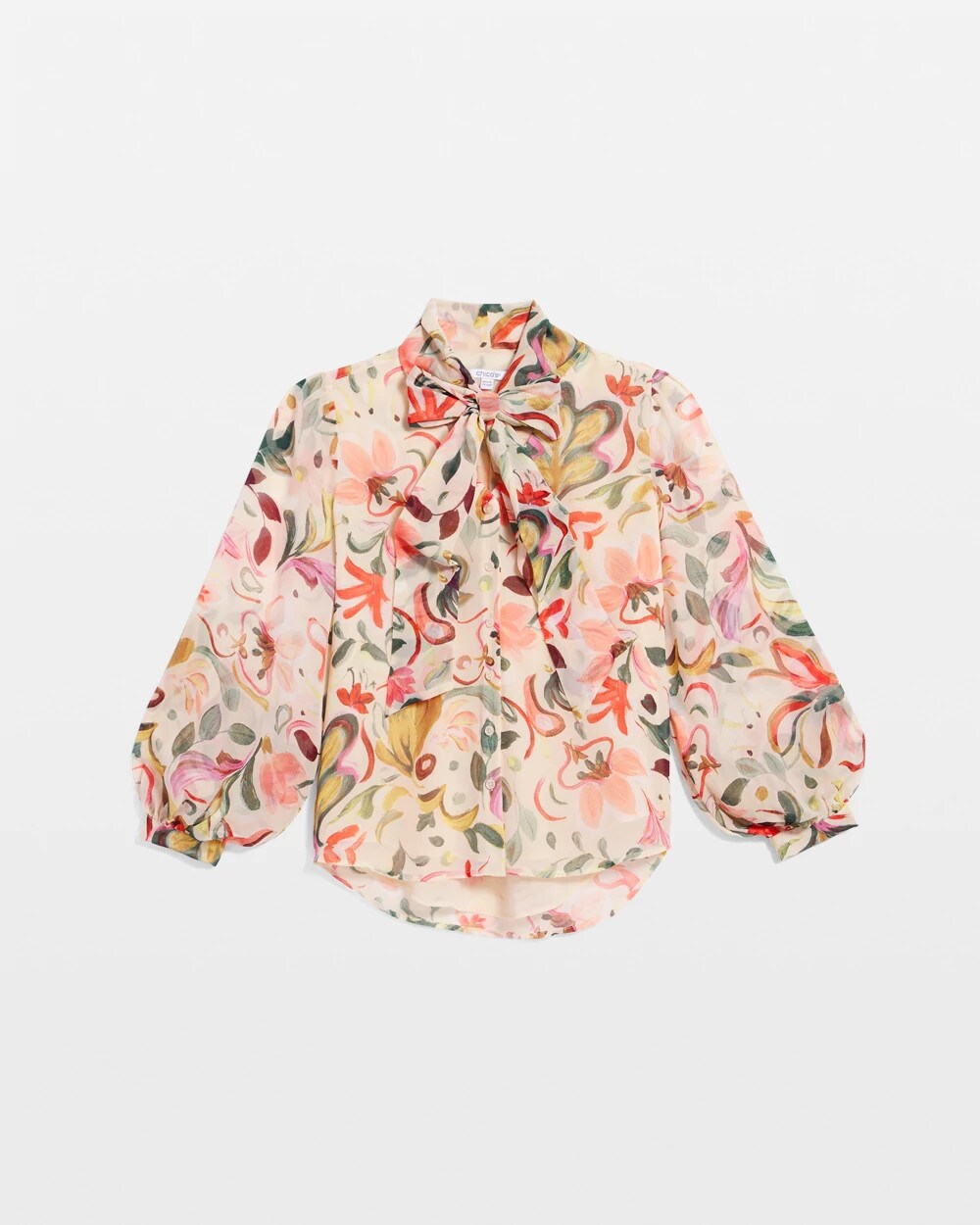 Chico's Women | Floral Jacquard Tie-Front Blouse CASHEW