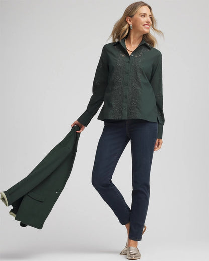 Chico's Women | Lace Cotton Voile Shirt DARKEST SPRUCE