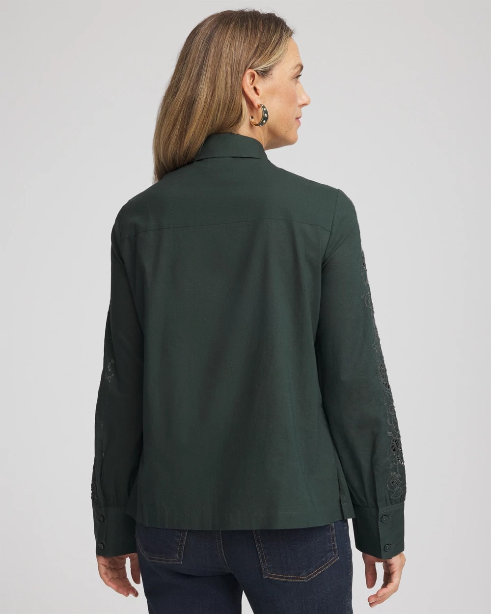 Chico's Women | Lace Cotton Voile Shirt DARKEST SPRUCE