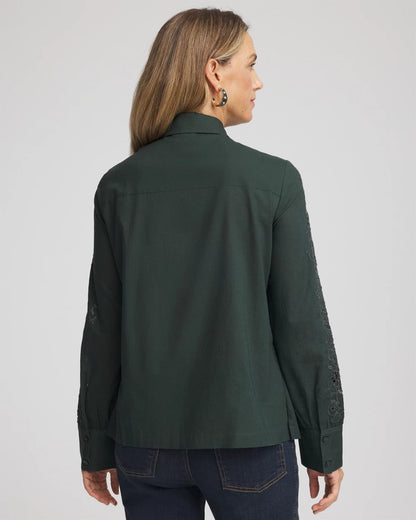 Chico's Women | Lace Cotton Voile Shirt DARKEST SPRUCE