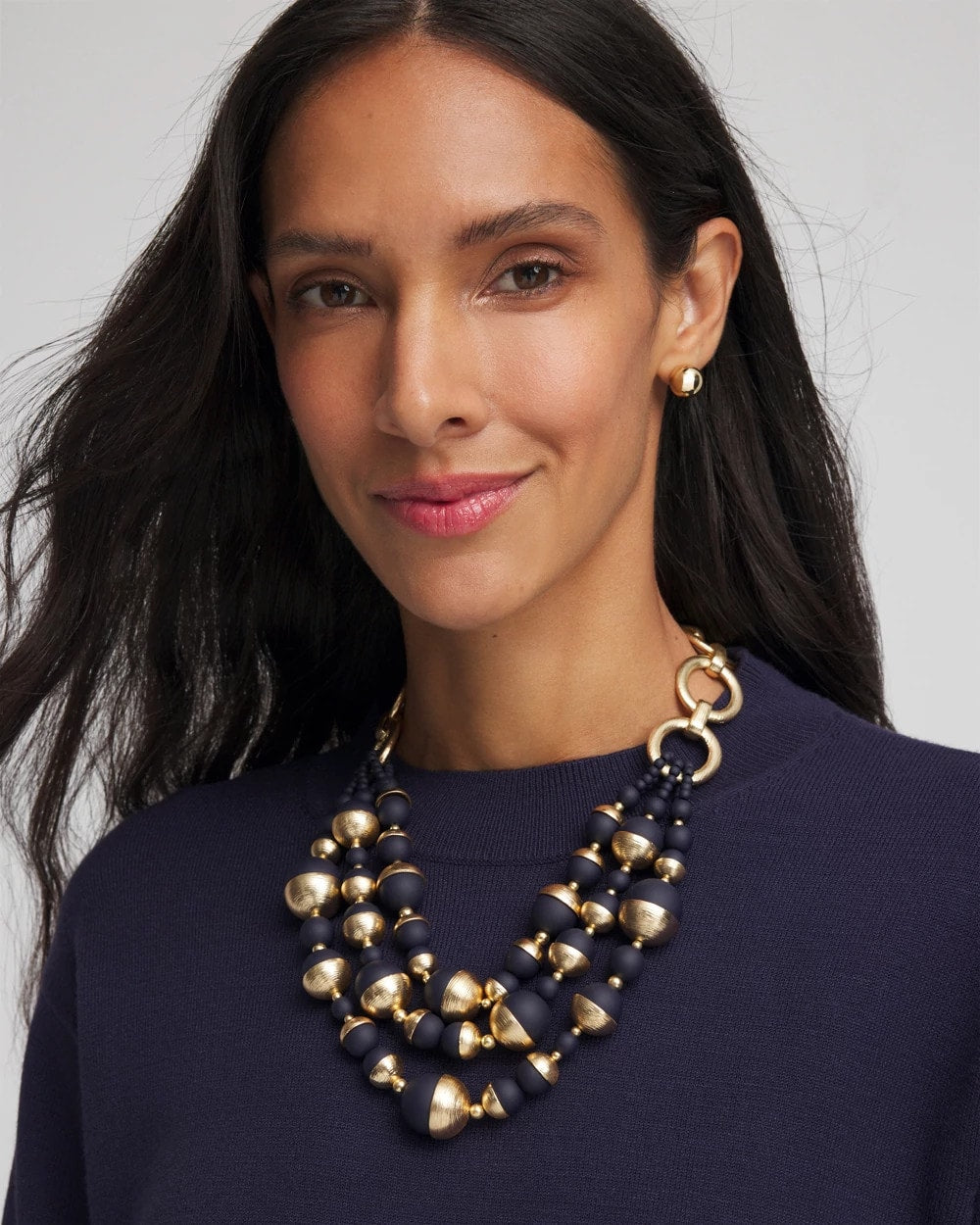 Chico's Women | Gold & Navy Bead Necklace NAVY