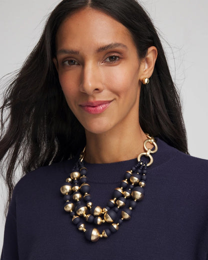 Chico's Women | Gold & Navy Bead Necklace NAVY