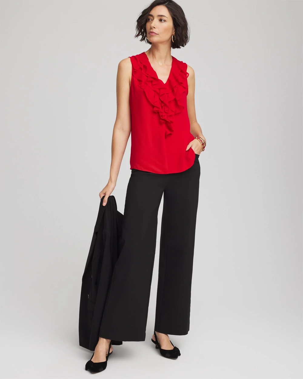 Chico's Women | Satin Ruffle Tank CARMINE RED