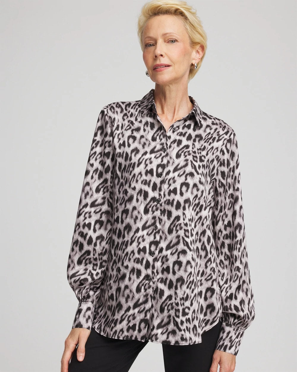 Chico's Women | Faux Silk Snowy Animal Shirt DOVE GRAY
