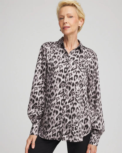 Chico's Women | Faux Silk Snowy Animal Shirt DOVE GRAY