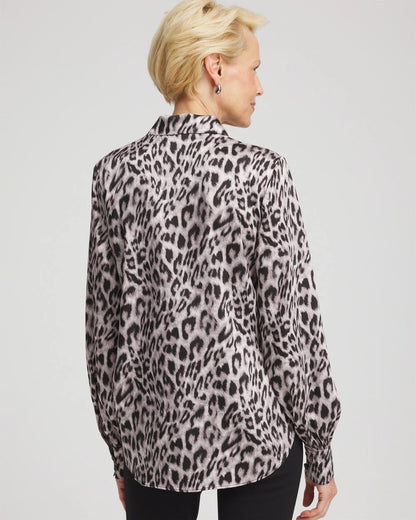 Chico's Women | Faux Silk Snowy Animal Shirt DOVE GRAY