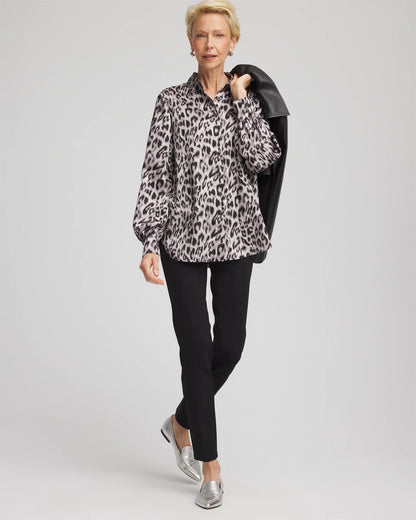 Chico's Women | Faux Silk Snowy Animal Shirt DOVE GRAY