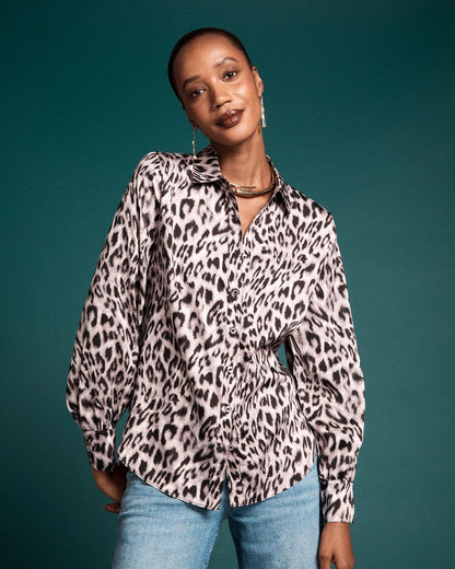 Chico's Women | Faux Silk Snowy Animal Shirt DOVE GRAY