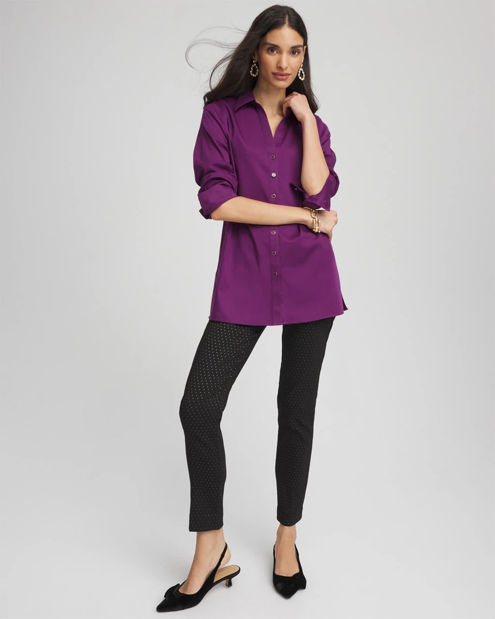 Chico's Women | No Iron™ Novelty Button Tunic PURPLE ROYALE
