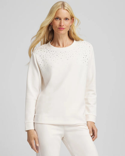 Chico's Women | Zenergy® Rhinestone Pullover Top ENGLISH CREAM