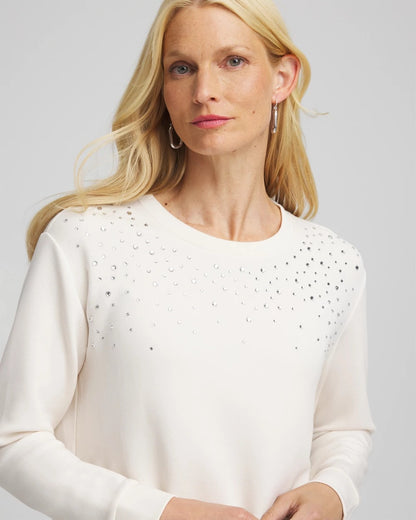 Chico's Women | Zenergy® Rhinestone Pullover Top ENGLISH CREAM
