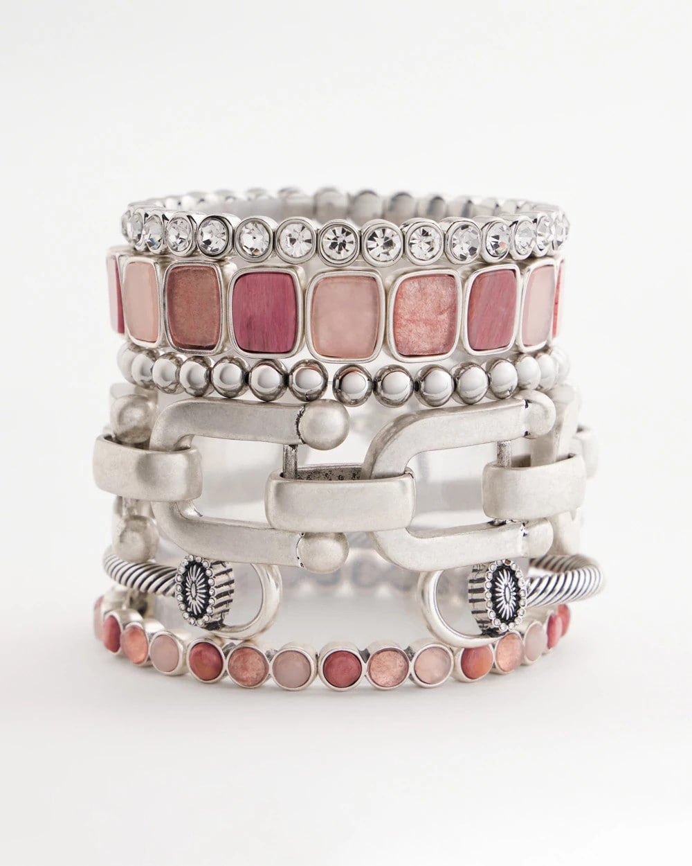 Chico's Women | Quartz & Rhodonite Stone Silvertone Round Stretch SIESTA ROSE