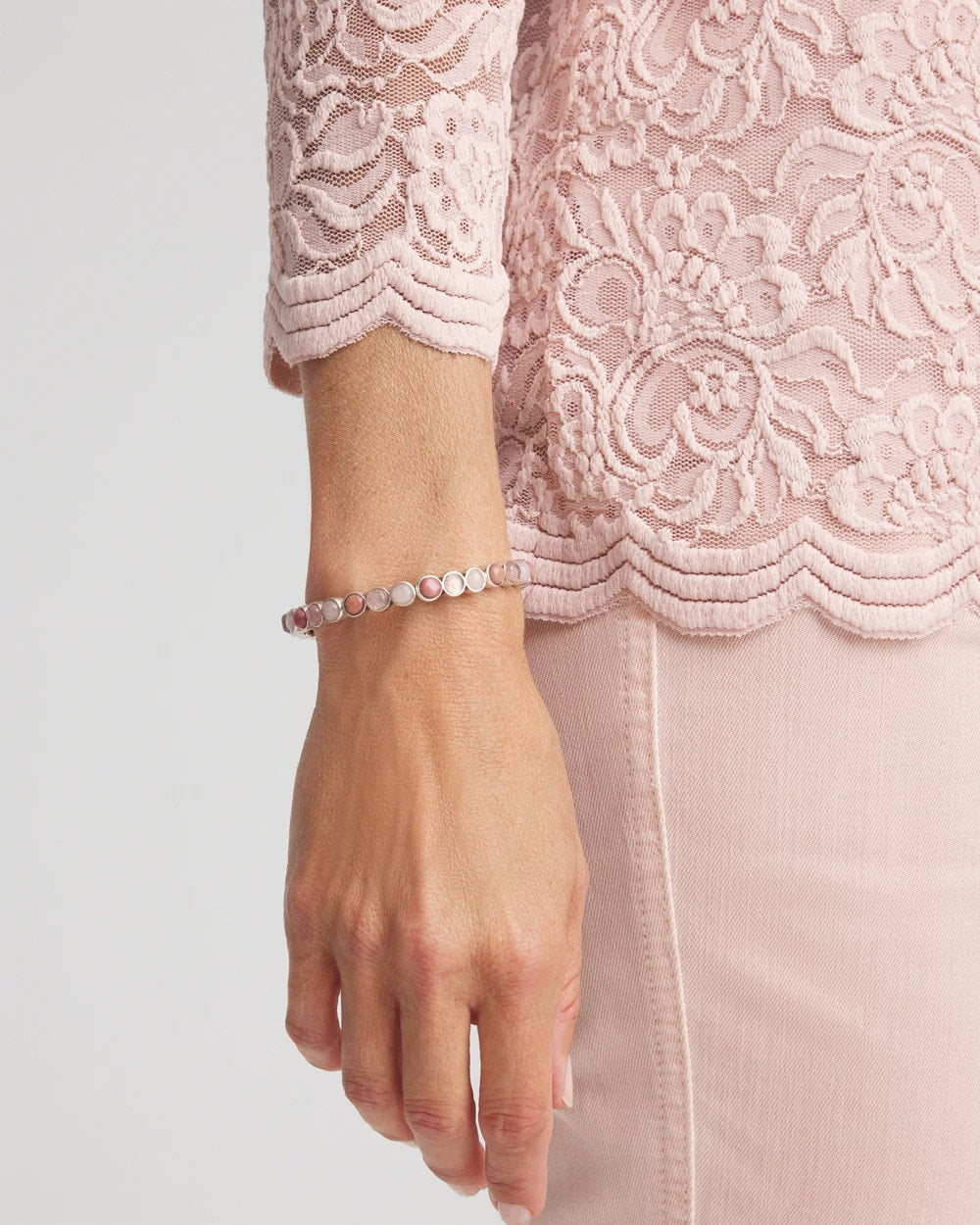 Chico's Women | Quartz & Rhodonite Stone Silvertone Round Stretch SIESTA ROSE