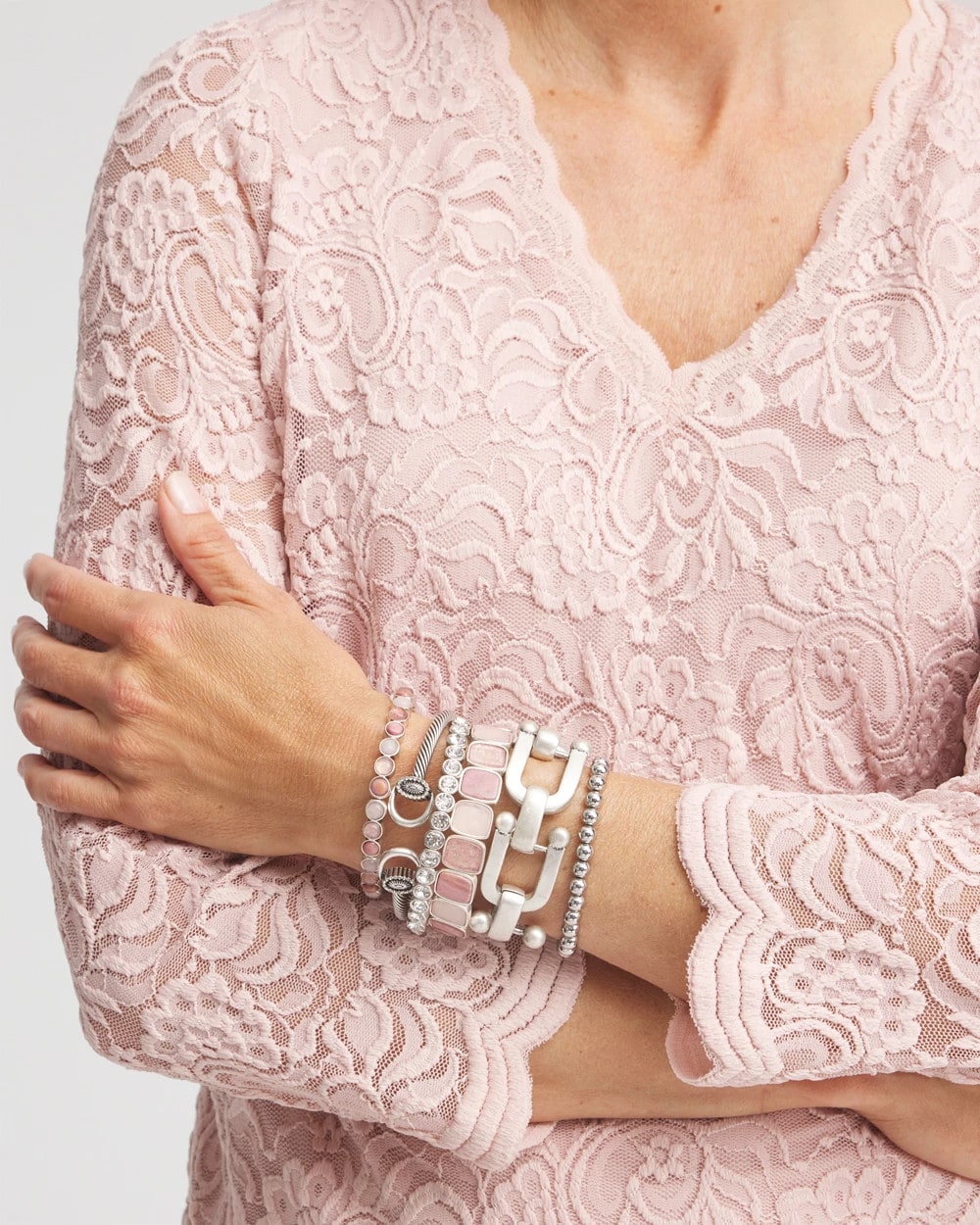 Chico's Women | Quartz & Rhodonite Stone Silvertone Round Stretch SIESTA ROSE