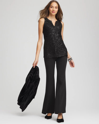 Chico's Women | Sequin Beaded Notch Neck Tank BLACK