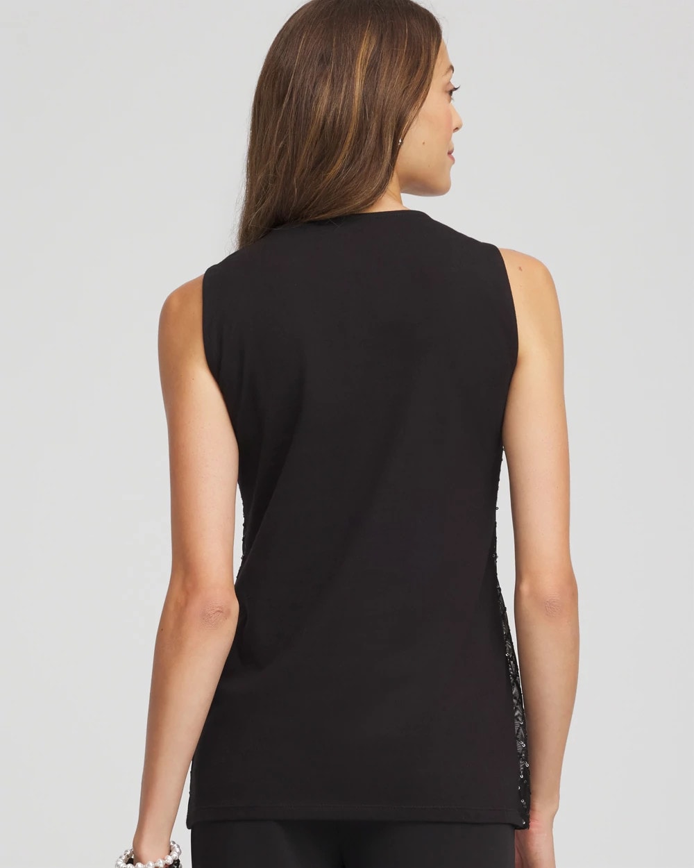 Chico's Women | Sequin Beaded Notch Neck Tank BLACK