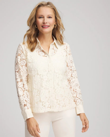 Chico's Women | Classic-Fit Collared Lace Shirt ENGLISH CREAM