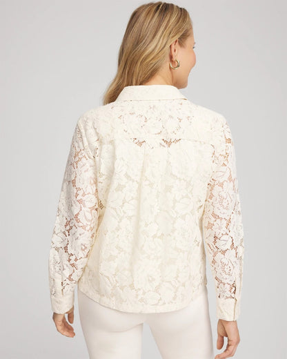 Chico's Women | Classic-Fit Collared Lace Shirt ENGLISH CREAM