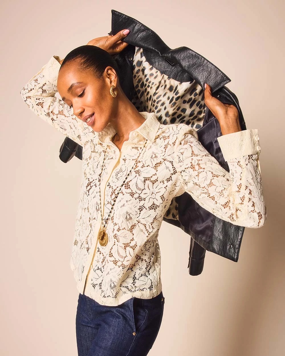 Chico's Women | Classic-Fit Collared Lace Shirt ENGLISH CREAM