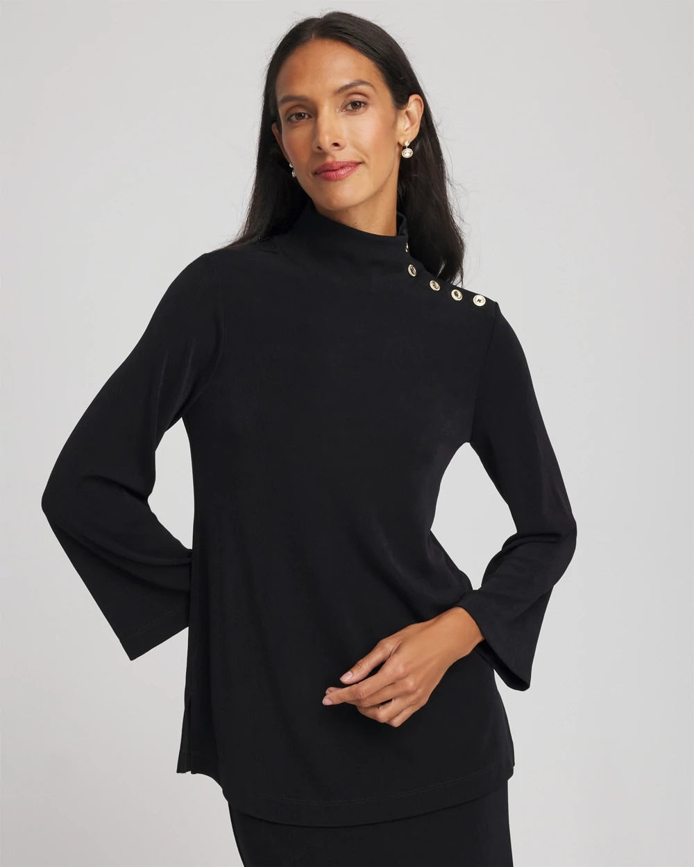 Chico's Women | Travelers™ Button Mockneck Top TRAVELERS BLACK