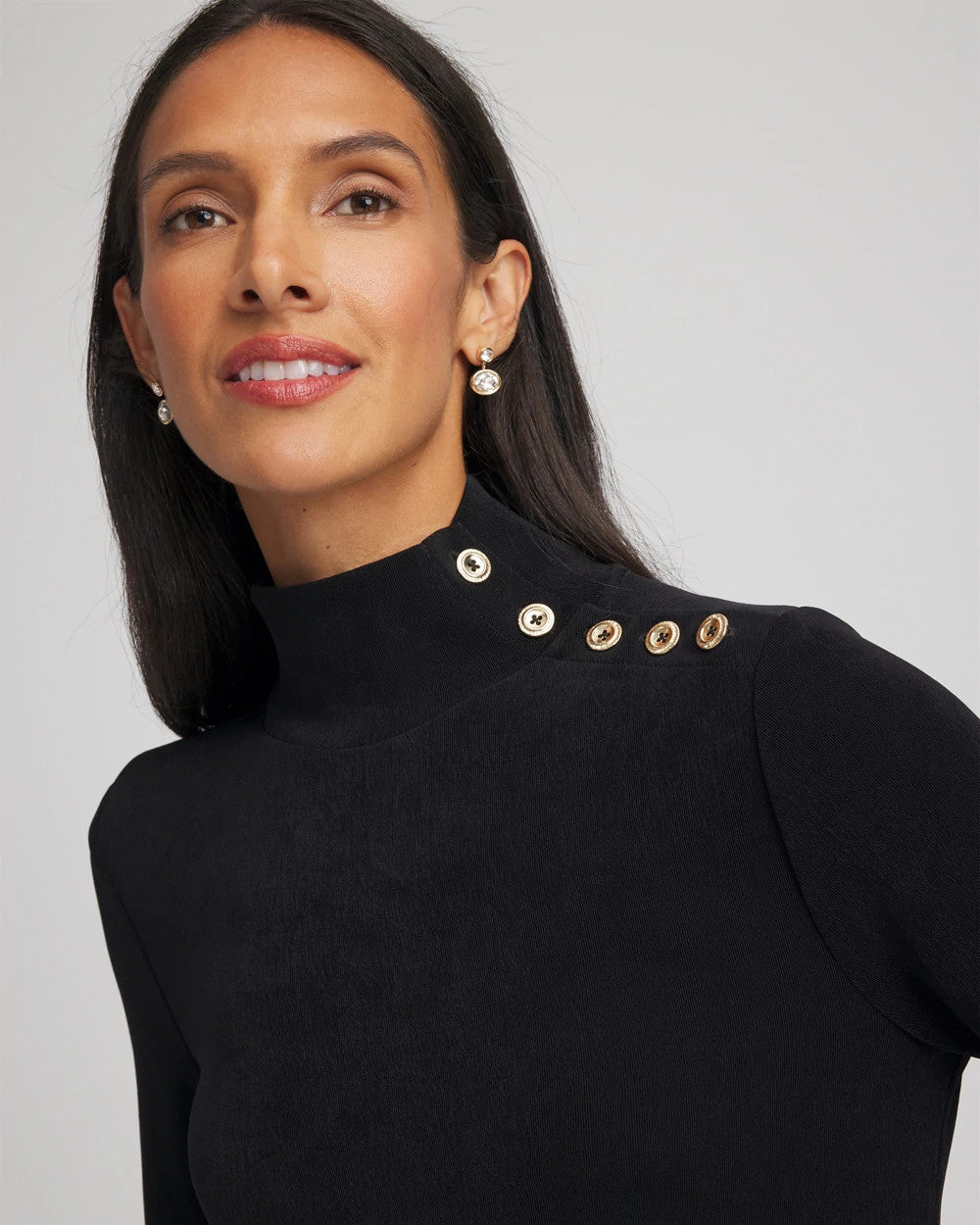Chico's Women | Travelers™ Button Mockneck Top TRAVELERS BLACK