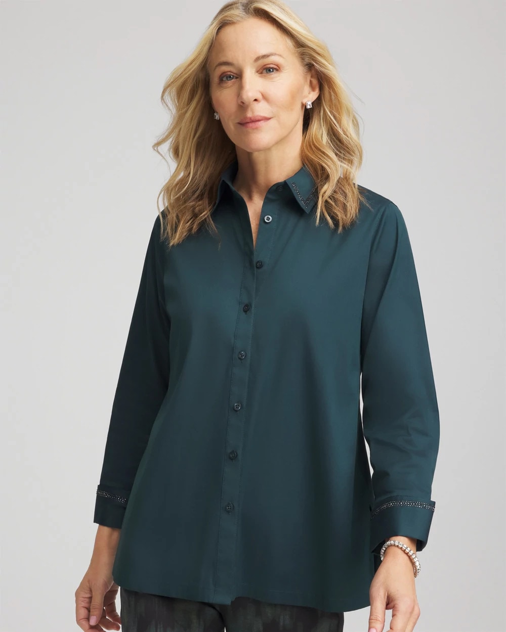 Chico's Women | Rhinestone Embellished Poplin Tunic TEAL SHADOW