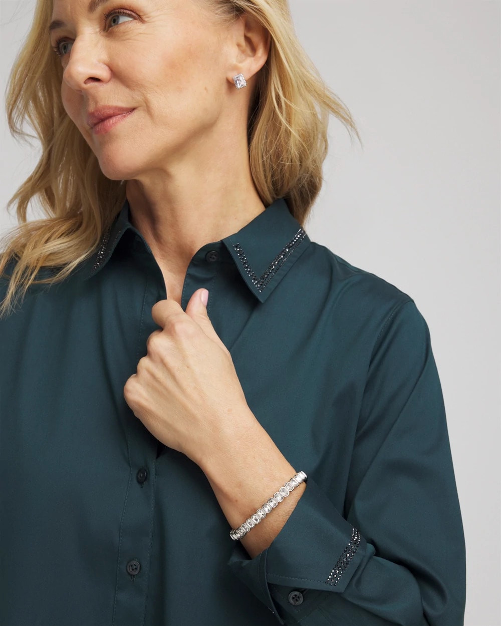 Chico's Women | Rhinestone Embellished Poplin Tunic TEAL SHADOW