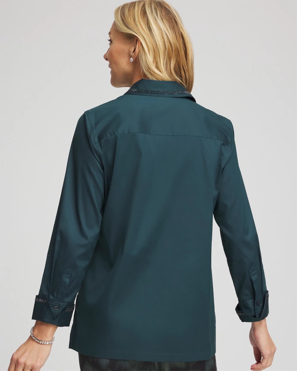 Chico's Women | Rhinestone Embellished Poplin Tunic TEAL SHADOW