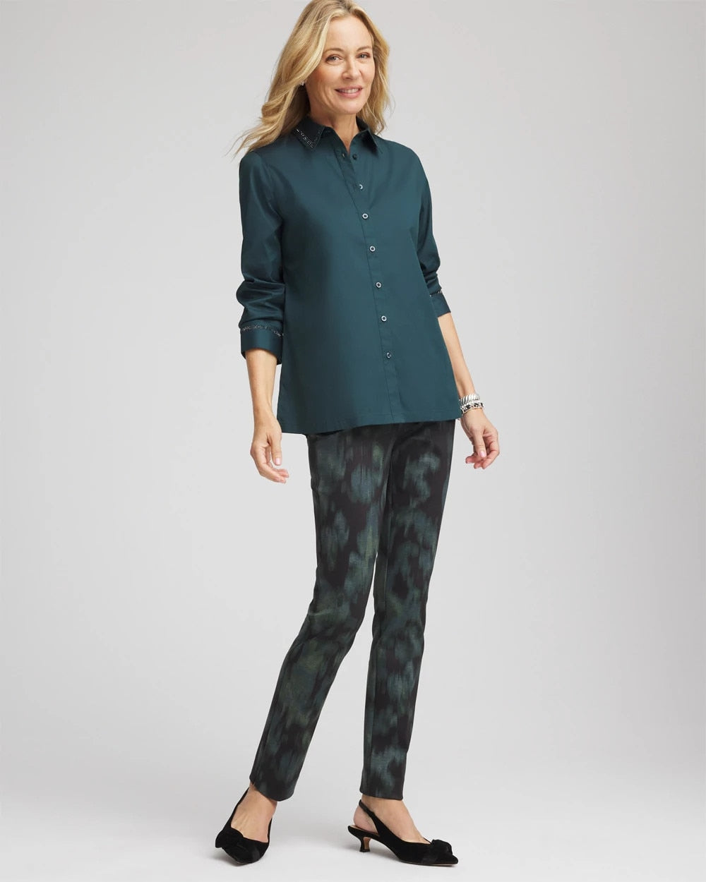 Chico's Women | Rhinestone Embellished Poplin Tunic TEAL SHADOW