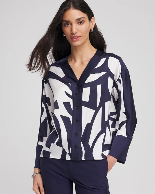 Chico's Women | Satin Geo Print Blouse PASSPORT BLUE