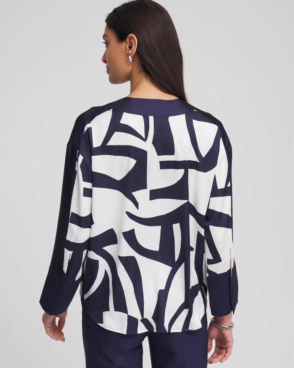 Chico's Women | Satin Geo Print Blouse PASSPORT BLUE