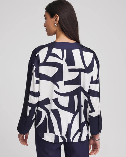 Chico's Women | Satin Geo Print Blouse PASSPORT BLUE