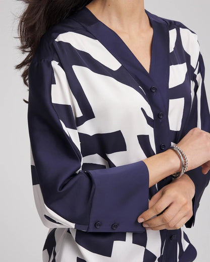 Chico's Women | Satin Geo Print Blouse PASSPORT BLUE