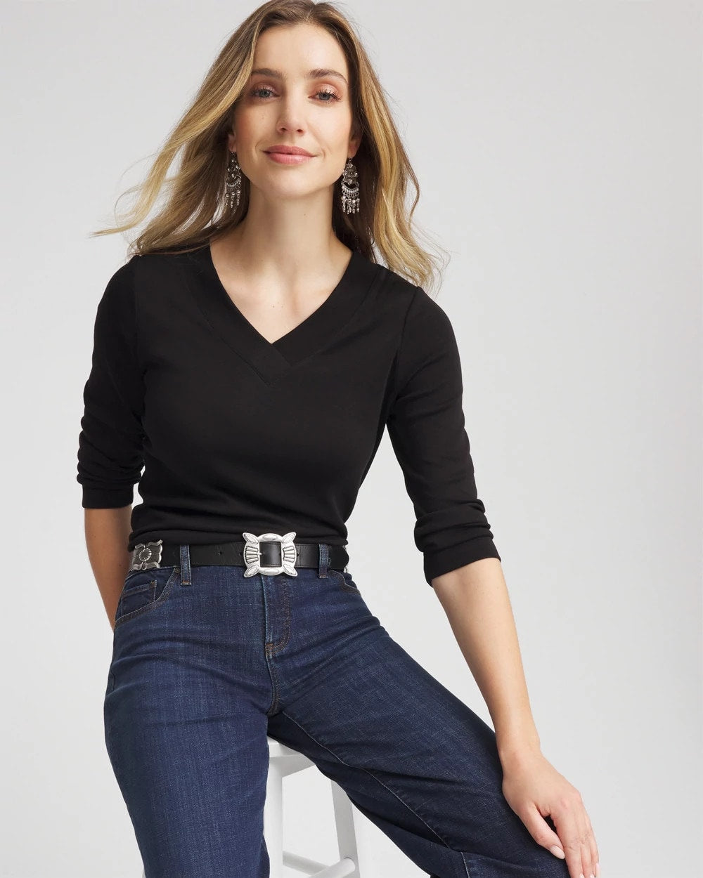 Chico's Women | Pima Cotton 3/4 Sleeve Tee BLACK