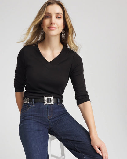 Chico's Women | Pima Cotton 3/4 Sleeve Tee BLACK