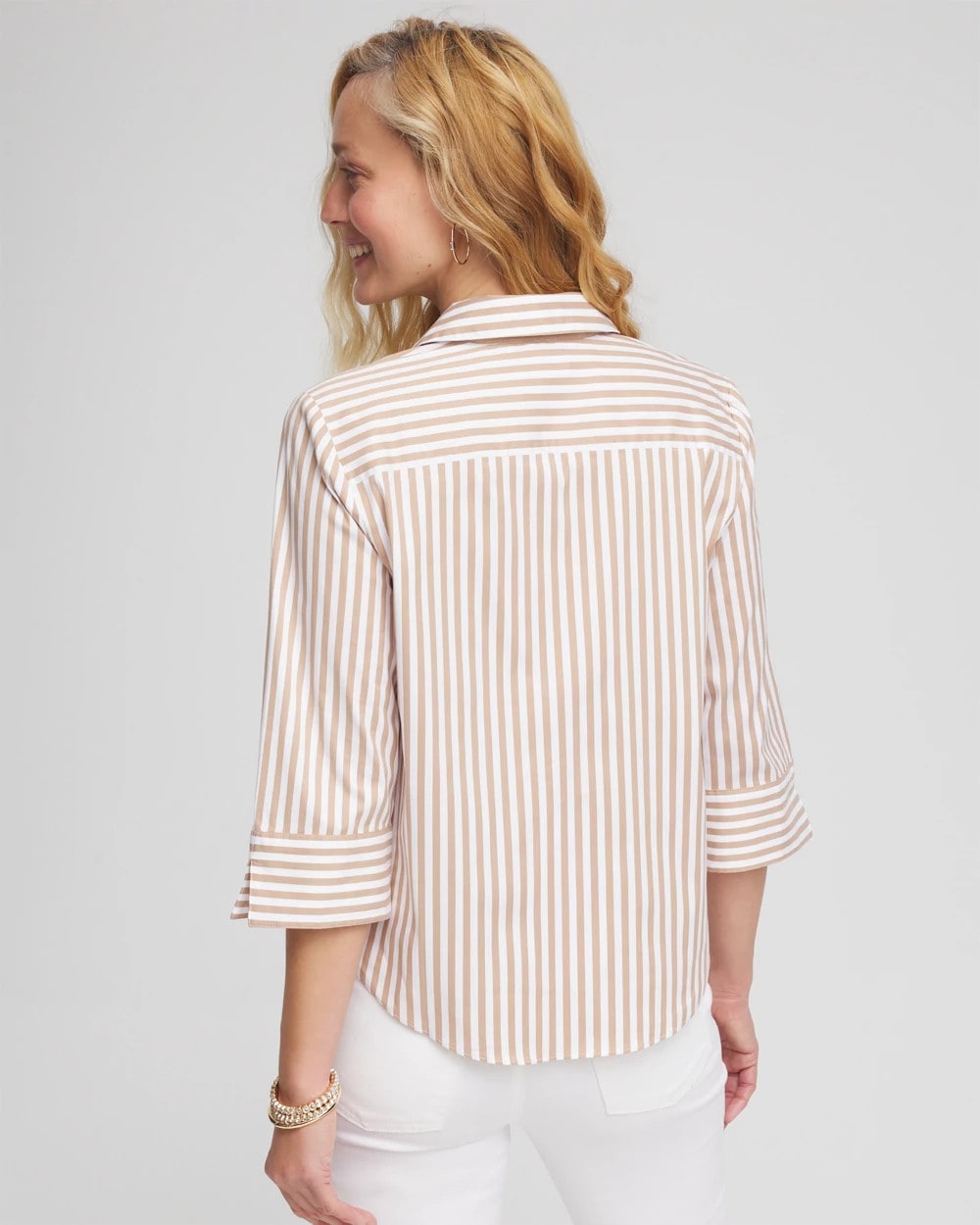 Chico's Women | Striped Poplin Tie-Front Top CREME COFFEE