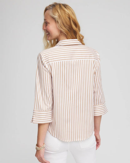 Chico's Women | Striped Poplin Tie-Front Top CREME COFFEE